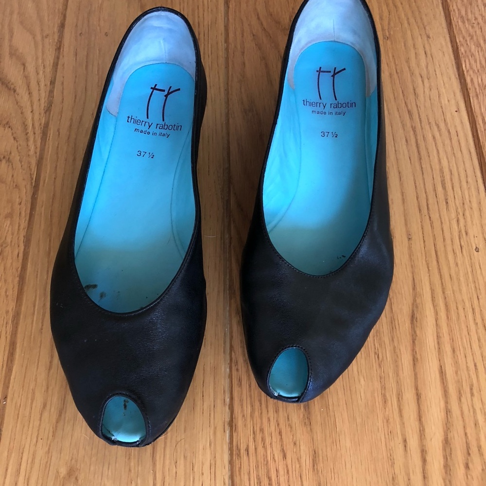 Thierry rabotin black leather peeptoe wedge